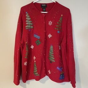 Designers Originals Studio Vintage Womens 2X Christmas Sweater‎ Cardigan Trees